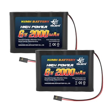 melasta RC Receiver Battery 6V 2000mAh Rechargeable NiMH Receiver RX Batteries Pack Compatible with Futaba RC Airplane Servo Controller Hitec Connectors for RC Airplanes/RC Aircrafts (2-Pack)