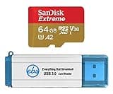 SanDisk 64GB Memory Card Extreme Works with Gopro Hero 7 Black, Silver, Hero7 White UHS-1 U3 A2 Micro SDXC Bundle with (1) Everything But Stromboli 3.0 Micro/SD Card Reader