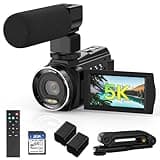 5K Video Camera Camcorder UHD 48MP 60FPS WiFi Vlog Camera for YouTube 10X Optical Zoom Camcorders with Remote Control, Handheld Stabilizer, Microphone, 2 Batteries, Large Aperture, 64 GB Memory Card