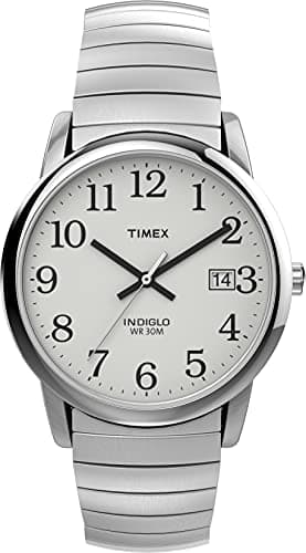 Timex Men's Easy Reader 35mm Watch – Silver-Tone Case White Dial with Silver-Tone Tapered Expansion Band
