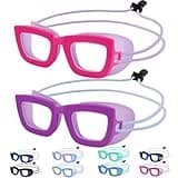 Vvinca Kids Swim Goggles, 2 Packs Toddlers Swimming Goggles Bungee Strap No Hair Pulling Anti-Fog UV Protection Leak-Proof Sunglasses Design Swim Glasses Pool Goggles for Ages 3-10 Boys Girls Gift