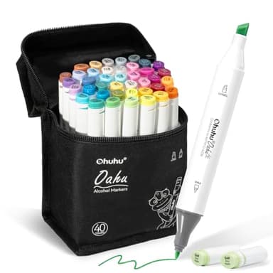 Ohuhu Alcohol Markers - AP Certificated Double Tipped Art Marker Set for Artists Adults Coloring Illustration -Refillable - 40 Colors - Chisel and Fine Dual Tips - Oahu of Ohuhu Markers