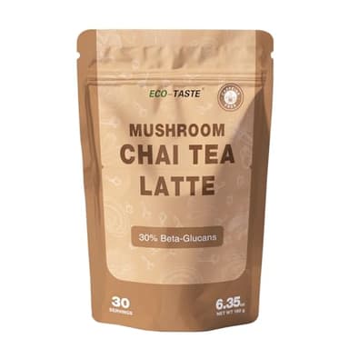 Chai Tea Latte with Mushrooms - 30 Servings, 30% Beta-Glucans - Lion's Mane, Reishi Spore, Turkey Tail Fruiting Body Extract for Relax & Energy Support, 6.35 oz