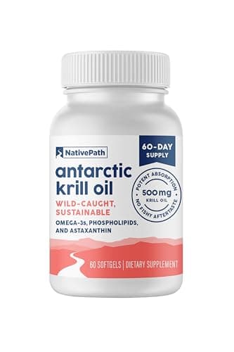 NativePath Antarctic Krill Oil - Wild-Caught Omega 3 Krill Oil 500mg Softgels with EPA, DHA and Astaxanthin - Supplement for Joint, Heart, Brain and Immunity - 60 ct - No Fishy Aftertaste