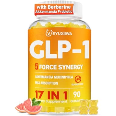GLP-1 Supplement for Women, 5X GLP-1 Blends with Akkermansia Probiotic & Berberine, 17-in-1 High Efficiency GLP-1 Probiotic Gummies , for Energy, Digestion & Gut, Yuzu Flavor, Sugar Free - 90 Gummies