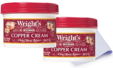 Wright's Copper Cream Cleaner - 8 Ounce 2 Pack with Polishing Cloth - Gently Cleans and Removes Tarnish without Scratching