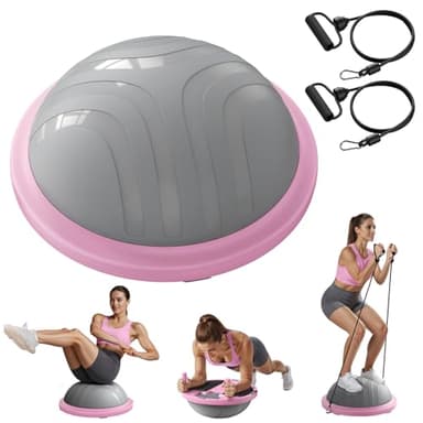MERACH 3-in-1 Balance Ball Trainer 18'' Lightweight Yoga Stability Ball with Foot Pump & Bands 300lbs Anti-Slip Design for Home Workouts & Therapy​, Pink