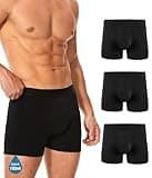 YESWEL Men's Incontinence Underwear, Leak Proof Washable Reusable Cotton Boxer Brief, Heavy Flow Bladder Leak 3 Pack (Black, Large)