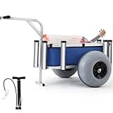 DoubleFill Beach Cart with Big Balloon Wheels for Sand Fishing Cart Tire Surf Outdoor Fishing Rolling Wheel Wagon, Heavy Duty Aluminum Beach Buggy for Camping Anti Corrosion, 125 lbs Load Capacity