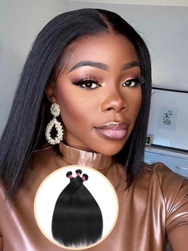 Nadula 12A Yaki Straight Human Hair 3 Bundles 16 14 12 inches, 100% Unprocessed Virgin Human Hair Weave Extensions for Women Natural Color