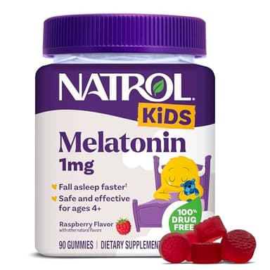 Natrol Kids Melatonin Gummies 1mg, Children's Melatonin for Restful Sleep, 90 Raspberry-Flavored Sleep Gummies, 90 Day Supply