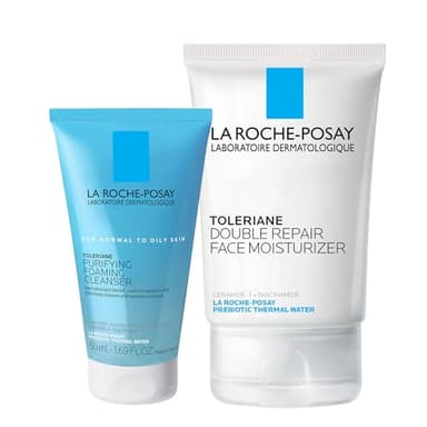 La Roche-Posay Toleraine Skin Care Set, Double Repair Face Moisturizer 100ml & Purifying Foaming Facial Cleanser 50ml, Oil Free Moisturizer & Face Wash For Oily Skin, Formulated with Niacinamide