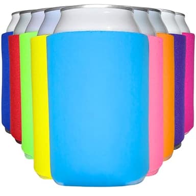 TahoeBay Blank Beer Can Cooler Sleeves (12-Pack) Bulk Sublimation Blanks for Vinyl Plain Soft Foam Can Sleeves Coolers for Soda Cans & Bottles Black, White, Assorted Solid Color (Multicolor)