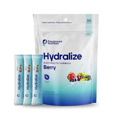 Paramount Nutrition Hydralize Electrolyte Powder Packets – 600mg Sodium, 325mg Potassium, Magnesium Glycinate – Zero Sugar, No Artificial Sweeteners – Berry – 30 Sticks