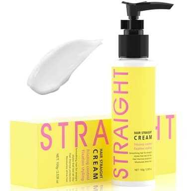 gowwim Hair Straightener Cream, 72h Long-Lasting Frizz Control Heat Protection up to 230°c (450℉) Plant Extracts Nourishing Smoothing Straightening Cream for Frizzy & Curly Hair 100g/3.53 Fl Oz