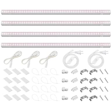 Barrina Grow Lights for Indoor Plants, Full Spectrum Sunlight, 2ft 40W (4 x 10W, 250W Equivalent), LED Grow Light Bulbs, T5 Grow Lights, Plug and Play, Pinkish White, 4-Pack