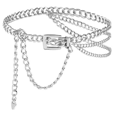 Aeaocvo Silver Belt for Women, Metal Waist Chain Multilayer Adjustable Chain Belts Girls Stylish Waist Chain for Dresses, Jeans, Skirts, Trousers