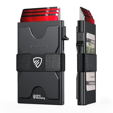 RUNBOX Slim Card Holder Wallet for Men, Minimalist RFID Blocking Wallet with Pop-Up Function, Ultra-Thin Design, Metal Business Card Cases holds 6+6 Cards, Gifts for Men, Men's Accessories