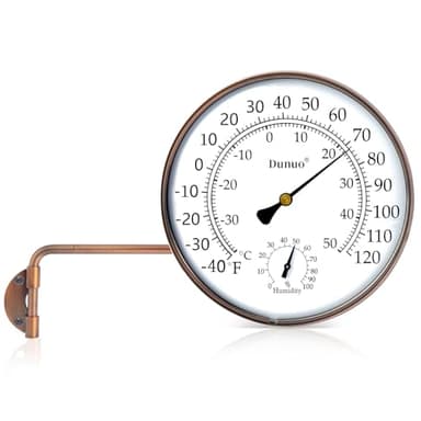 Dunuo 6" Outdoor Thermometer for Greenhouse, Garage and Patio. Weatherproof & Decorative Outside Temperature Gauge for Window, Antique Copper with Humidity (Easy-Read Brass Swivel Design)