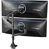 VIVO Pneumatic Arm Dual Ultrawide Monitor Extra Tall Desk Mount for Up to 49 inch Screens, Heavy Duty Clamp, Holds 2 Ultra Wides Up to 44 lbs, Black, STAND-V120K