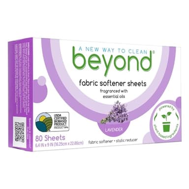 Beyond Fabric Softener Sheets (80 sheets) - Lavender Scent - Eco-Friendly Plant-Based Dryer Sheets. Removes Static Cling. Recyclable Packaging.