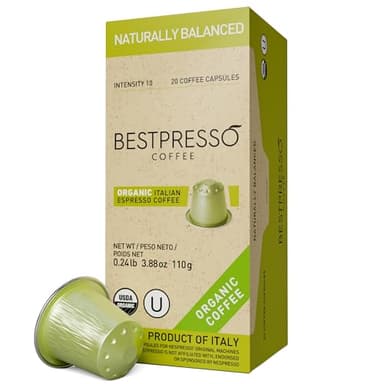 Organic USDA Bestpresso Coffee Aluminum Espresso Pods For Nespresso Original Machine 120 Pack (Naturally Balanced)