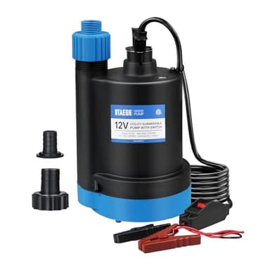 BTAEGH 12V Submersible Water Pump 1500GPH Small Sump Pump Thermoplastic Portable Transfer Utility Pump Clean for Swimming Pool Basement Garden Pond