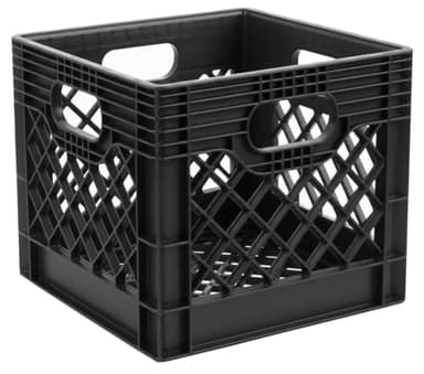 Heavy Duty Plastic Milk Crate - 4Gal (15.1L) Stackable Crates for Storage, File Box for Home, Office, Dorm, Garage, or Utility Organization