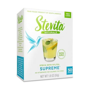 Stevita Stevia with Xylitol Supreme - 50 Packets - All-Natural Sweetener, No Calories - Non-GMO, Vegan, Kosher, Keto, Paleo, Gluten Free, Erythritol-free - 50 Servings