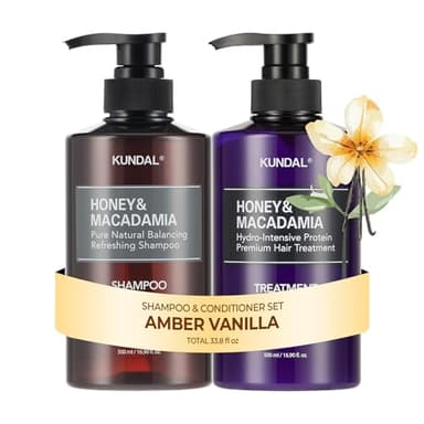 KUNDAL Korean Shampoo and Conditioner Set [Amber Vanilla] Salon-quality, Long Lasting Scent, Moisturizing, Sulfate-Free, Argan & Macadamia Oil, Korean Hair care,16.9 fl oz each, Valentines Day Gifts