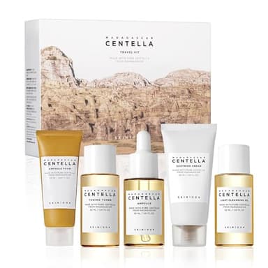 SKIN1004 Madagascar Centella Travel Kit, Toner, Ampoule, Soothing Cream, Cleansing Oil, Ampoule Foam, Basic Skincare Trial Kit Box , Gift Sets for Mom, Women & Mothers Day, Compact Size