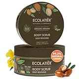 Body Scrub with Organic Argan Oil – Deep Reviving Salt Exfoliating Body Scrub for Women & Men, 99.3% Natural, Vegan, Gentle Hydrating Scrub for Smooth Skin, 8.5 Fl Oz - ECOLATIER