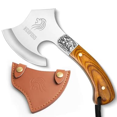 NedFoss Warthog Camping Axe, 9" Full Tang Small Axe with Leather Sheath, Survival Hatchet with Wood Handle, Tomahawk for Outdoor Backpacking, Bushcraft, Hiking