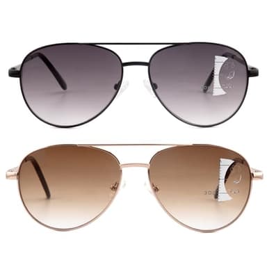 Ryegis Progressive Sunglasses With Gradient Colour Lens,Classic Men's Command Aviator Metal Reading Glasses 1.5 Black Brown