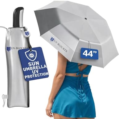 UV-Blocker Sun Umbrella UV Protection Travel - Auto Open - Double Vented Canopy - Wind-Resistant Sun Umbrella for Walking - 55+ UPF - 44"