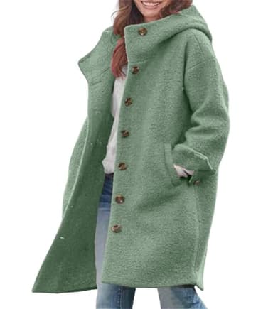 chouyatou Women's Winter Single Breasted Long Wool Coat with Hood Casual Wool Blend Trench Coat Jacket (X-Large, Green)