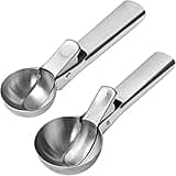 2 Pcs Stainless Steel Ice Cream Scoop, Heavy Duty Ice Cream Scooper with Trigger Metal Icecream Scoop Spoon for Fruit Scoop, Sundaes, Sorbet, Icecream (Silver)