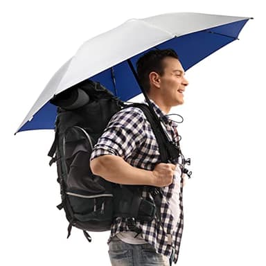 G4Free Liteflex Hiking Umbrella Small Mini Ultralight 43" Silver Travel Folding Reverse Umbrella for Trekking Backpacking with Bonus Hands Free Umbrella Kit (Blue/Silver)