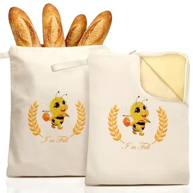 Beeswax Bread Bags, XL Reusable Linen Cotton Sourdough Bread Bag with Sealing Zip for Homemade Bread to Keep Fresh, 2 Pack