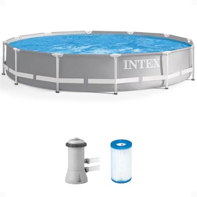 Intex 26711EH Prism Frame Premium Above Ground Swimming Pool Set: 12ft x 30in – Includes 530 GPH Cartridge Filter Pump – SuperTough Puncture Resistant – Rust Resistant – 1718 Gallon Capacity