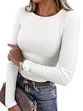 ANRABESS Women Long Sleeve Crewneck Rib Knit Slim Fit Shirts Basic Tee Tops 2025 Casual T-Shirt Going Out Workout Outfits White Large