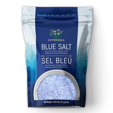 EUPHERBIA Blue Salt, Coarse, Rare Mineral Salt, High Potassium, Lower Sodium, Natural, Unprocessed, Hand Harvested, Kosher Certified (227g Refill)