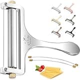 Zulay Kitchen Stainless Steel Wire Cheese Slicer - Adjustable Hand Held Cheese Cutter with 2 Extra Wires - Premium Cheese Shaver for Mozzarella, Cheddar, Gruyere - Cheese Cutter with Wire (Silver)