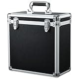 Vinyl Record Storage Case LP Album Collection Display Box Aluminium Water Resistant Vinyl Record Organizer Storage Holds 50 Valuable Records 7/10/12 Inch Collapsible Storage Crate with Mesh Bag, Black