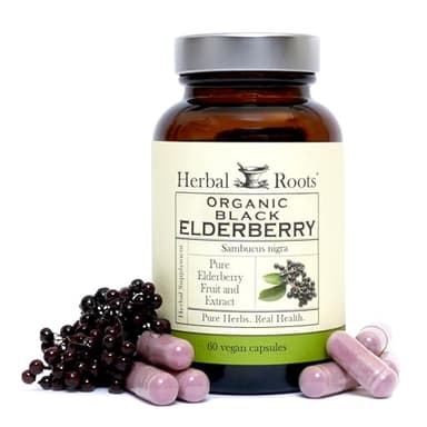 Herbal Roots Organic Black Elderberry Capsules | Max Strength | Made with Organic Sambucus | 60 Vegan Capsules