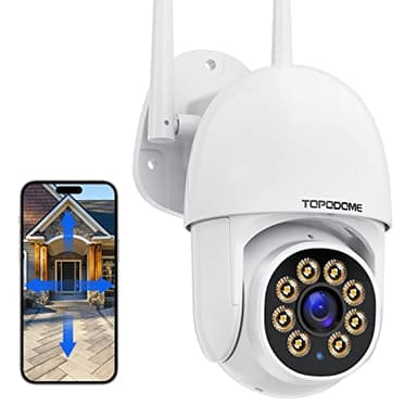 Topodome Wi-Fi Security Camera Outdoor 1080P, RTSP IP Surveillance Home WiFi Camera, 350°/120° Pan Tilt Auto Tacking, Human Detection, Color Night Vision, IP66