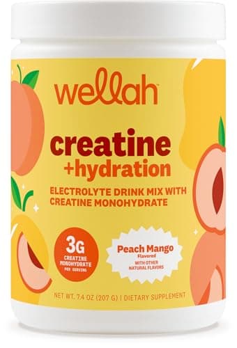 Wellah Creatine + Electrolytes Powder (Peach Mango) 30 Servings - Hydration Drink Mix with 3g of Creatine Monohydrate