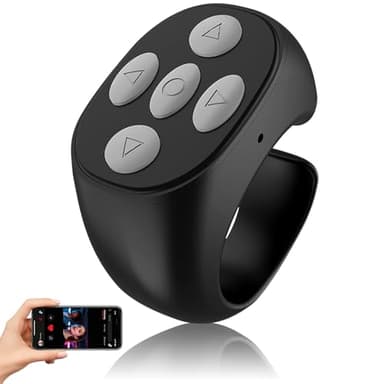 Fingertip Wireless Bluetooth Remote Control, Scrolling Ring Bluetooth Page Turner for Cooking, Yoga, or Running, for Short Video Music, Compatible with iPhone & Android, Black