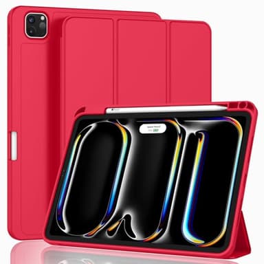 ZryXal iPad Pro 11 Inch Case (M5) 2025/ (M4) 2024 (Model: A2836/A2837/A3006), Trifold Stand Smart Cover with Pencil Holder and Soft TPU Back, Auto Wake/Sleep (Red)