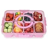 shopwithgreen Divided Serving Tray with Lid and Handle, Portable Snackle Box Charcuterie Container for Party, Veggies, Fruit, Nuts, Candy, Food Tray Platter Snack Box for Entertaining, Picnic, Pink
